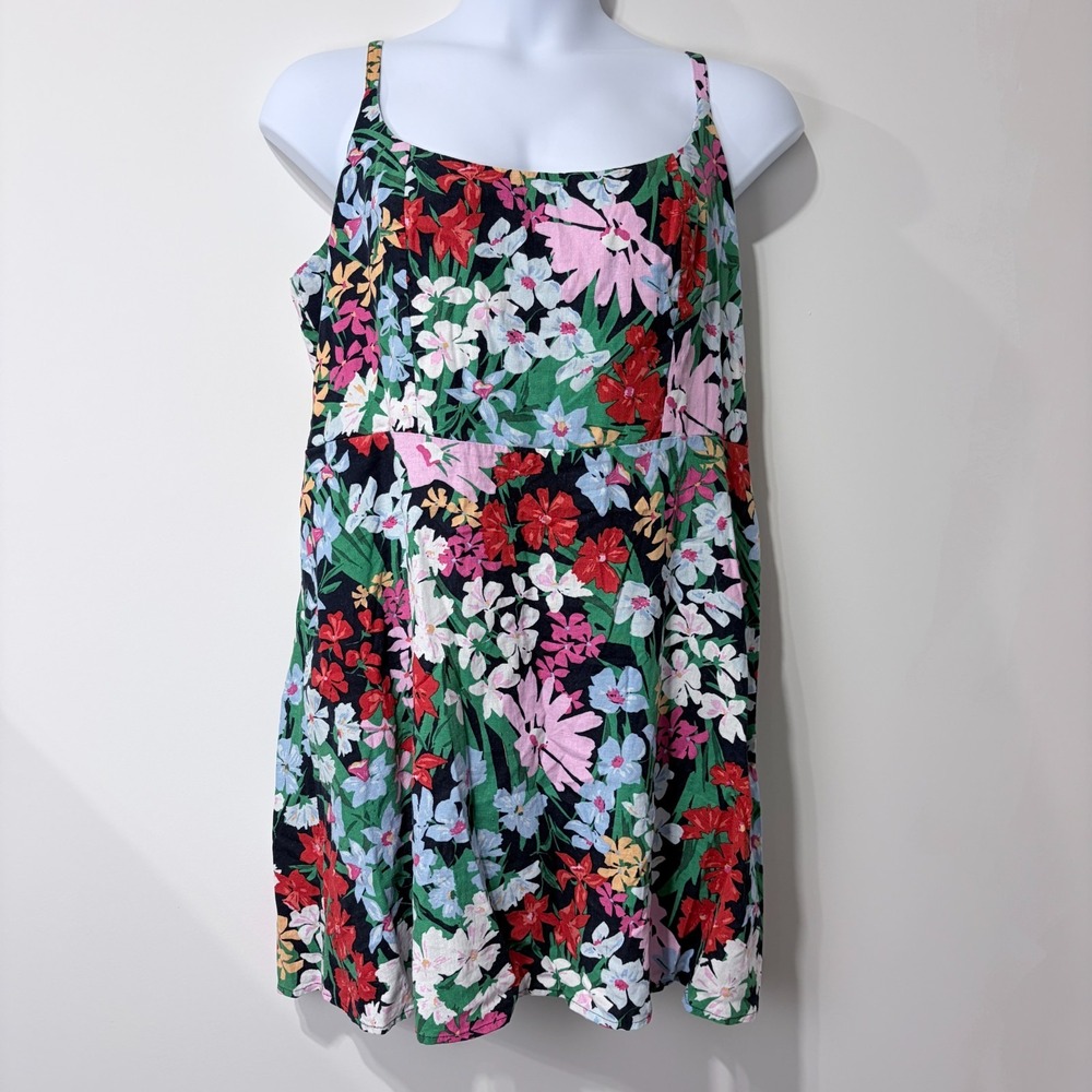 Old Navy Women Fit & Flare Linen Blend Dark Floral Cami Dress XXL Coastal PLUS